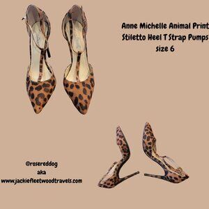 Anne Michelle Rise Up 3 3/4" heel Animal Print T Strap Stiletto Heel Pumps